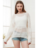 Ivy Crochet Knit White Pullover