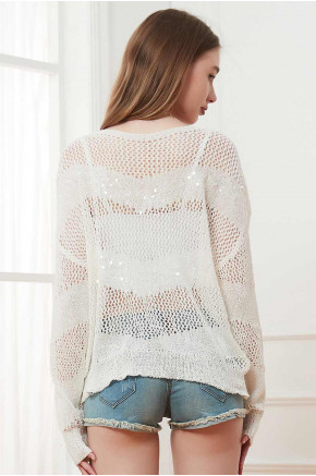 Ivy Crochet Knit White Pullover