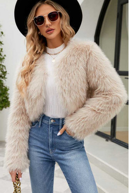 Luxe Faux Fur Cropped Apricot Jacket