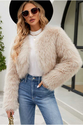 Luxe Faux Fur Cropped Apricot Jacket