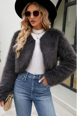 Luxe Faux Fur Cropped Grey Jacket