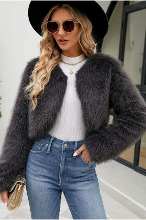 Luxe Faux Fur Cropped Grey Jacket