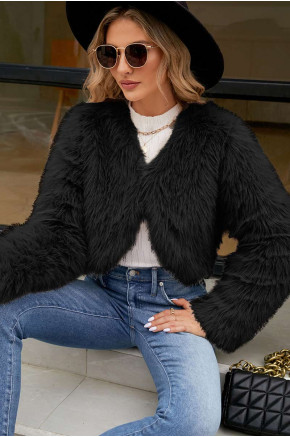 Luxe Faux Fur Cropped Black Jacket