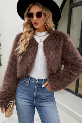 Luxe Faux Fur Cropped Khaki Jacket