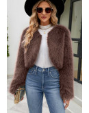 Luxe Faux Fur Cropped Khaki Jacket