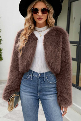 Luxe Faux Fur Cropped Khaki Jacket