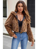 Fuzzy Jacket with Hoodie in Animal Print