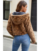 Fuzzy Jacket with Hoodie in Animal Print