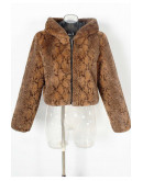 Fuzzy Jacket with Hoodie in Animal Print