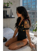 Embroidered Floral Mesh Bodysuit