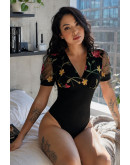 Embroidered Floral Mesh Bodysuit