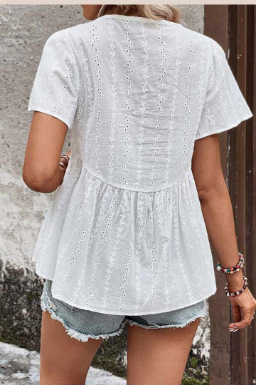 White Eyelet Peplum Sheer Blouse