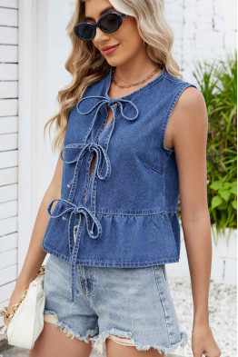 Washed Denim Tie Vest