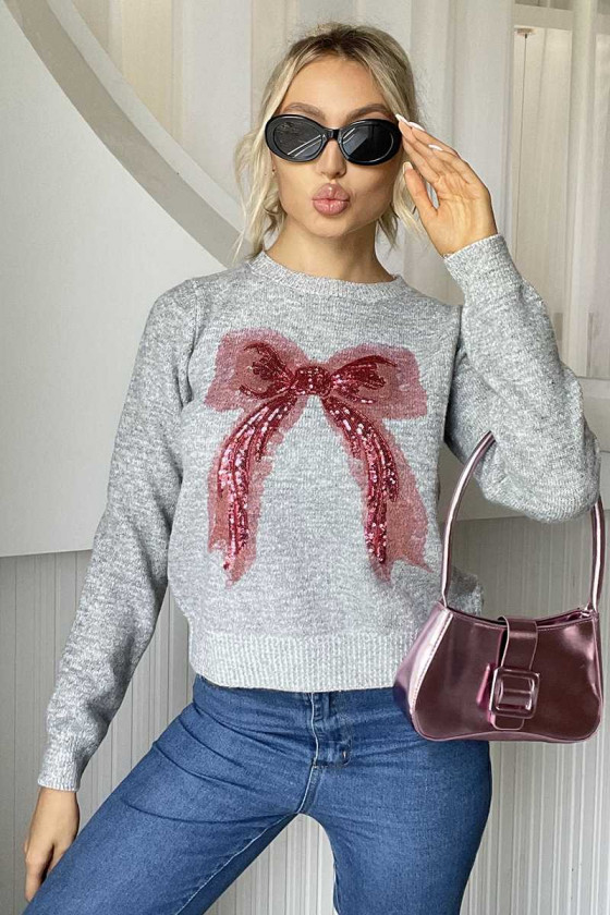 Sequin Bow Knit Sweater