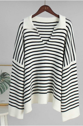 Monochrome Striped Oversized Pullover