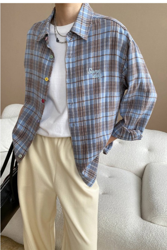 Plaid Everyday Button Blue Shirt