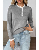 Lace Trim Button Knit Pullover