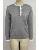 Lace Trim Button Knit Pullover