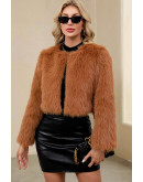 Casey Cropped Camel Faux Fur Jacket