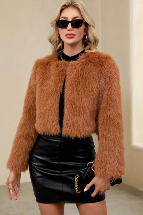 Casey Cropped Camel Faux Fur Jacket