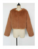 Casey Cropped Camel Faux Fur Jacket