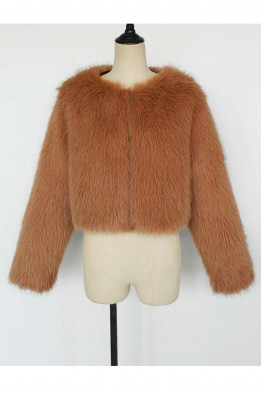 Casey Cropped Camel Faux Fur Jacket