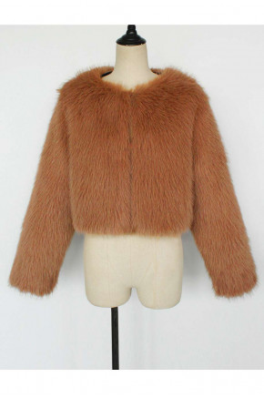 Casey Cropped Camel Faux Fur Jacket