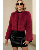 Casey Cropped Burgundy Faux Fur Jacket