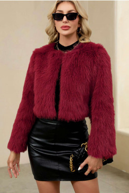 Casey Cropped Burgundy Faux Fur Jacket