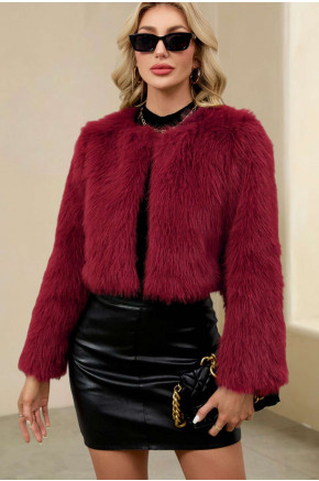 Casey Cropped Burgundy Faux Fur Jacket