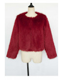 Casey Cropped Burgundy Faux Fur Jacket