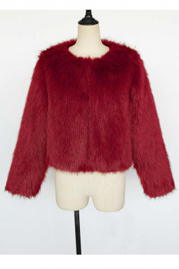 Casey Cropped Burgundy Faux Fur Jacket