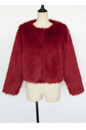 Casey Cropped Burgundy Faux Fur Jacket