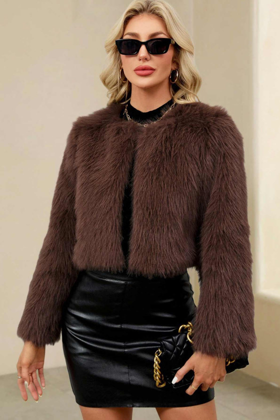 Casey Cropped Brown Faux Fur Jacket