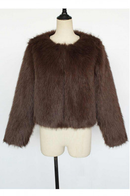 Casey Cropped Brown Faux Fur Jacket