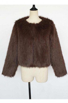 Casey Cropped Brown Faux Fur Jacket