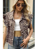 Leopard Ruffle Denim Vest