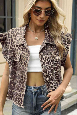 Leopard Ruffle Denim Vest