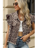 Leopard Ruffle Denim Vest