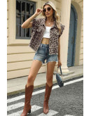 Leopard Ruffle Denim Vest