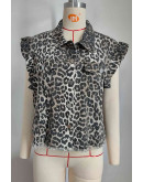 Leopard Ruffle Denim Vest