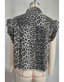 Leopard Ruffle Denim Vest