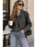 Awesome Jade Necktie Plaid Blouse
