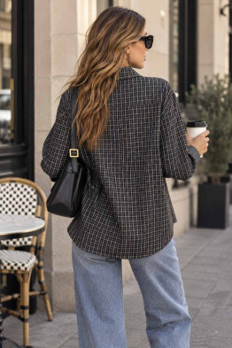 Awesome Jade Necktie Plaid Blouse