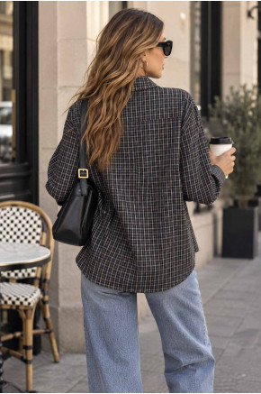 Awesome Jade Necktie Plaid Blouse