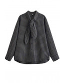 Awesome Jade Necktie Plaid Blouse
