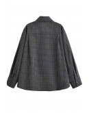 Awesome Jade Necktie Plaid Blouse