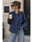Awesome Jade Necktie Blue Plaid Blouse
