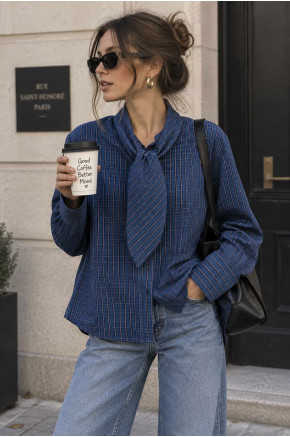 Awesome Jade Necktie Blue Plaid Blouse