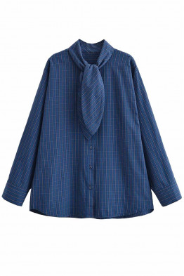 Awesome Jade Necktie Blue Plaid Blouse